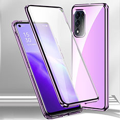 Custodia Lusso Alluminio Laterale Specchio 360 Gradi Cover P01 per Oppo A55 5G Viola