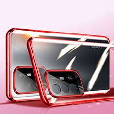 Custodia Lusso Alluminio Laterale Specchio 360 Gradi Cover P01 per Oppo A94 5G Rosso