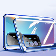 Custodia Lusso Alluminio Laterale Specchio 360 Gradi Cover P01 per Oppo Reno5 Z 5G Blu