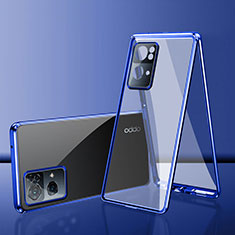 Custodia Lusso Alluminio Laterale Specchio 360 Gradi Cover P01 per Oppo Reno7 Pro 5G Blu