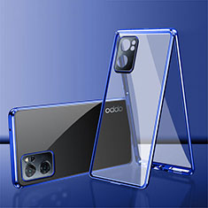 Custodia Lusso Alluminio Laterale Specchio 360 Gradi Cover P01 per Oppo Reno7 SE 5G Blu