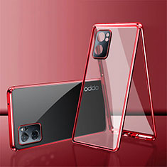 Custodia Lusso Alluminio Laterale Specchio 360 Gradi Cover P01 per Oppo Reno7 SE 5G Rosso