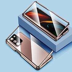 Custodia Lusso Alluminio Laterale Specchio 360 Gradi Cover P01 per Samsung Galaxy Z Fold2 5G Oro