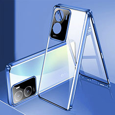 Custodia Lusso Alluminio Laterale Specchio 360 Gradi Cover P01 per Vivo Y35m 5G Blu