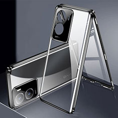 Custodia Lusso Alluminio Laterale Specchio 360 Gradi Cover P01 per Vivo Y35m 5G Nero