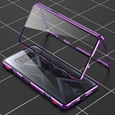Custodia Lusso Alluminio Laterale Specchio 360 Gradi Cover P01 per Xiaomi Black Shark 4 5G Viola