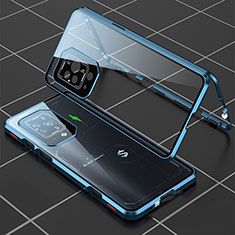 Custodia Lusso Alluminio Laterale Specchio 360 Gradi Cover P01 per Xiaomi Black Shark 5 Pro 5G Blu