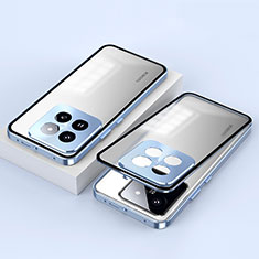 Custodia Lusso Alluminio Laterale Specchio 360 Gradi Cover P01 per Xiaomi Mi 14 Pro 5G Blu