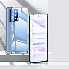 Custodia Lusso Alluminio Laterale Specchio 360 Gradi Cover P01 per Xiaomi Poco F5 Pro 5G Blu