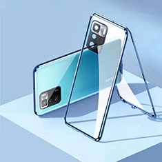 Custodia Lusso Alluminio Laterale Specchio 360 Gradi Cover P01 per Xiaomi Poco X3 GT 5G Blu