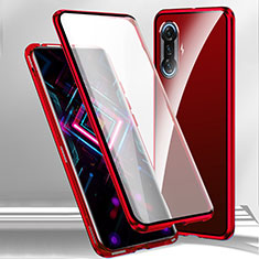 Custodia Lusso Alluminio Laterale Specchio 360 Gradi Cover P01 per Xiaomi Redmi K40 Gaming 5G Rosso
