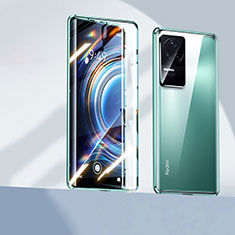 Custodia Lusso Alluminio Laterale Specchio 360 Gradi Cover P01 per Xiaomi Redmi K50 5G Verde