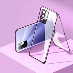 Custodia Lusso Alluminio Laterale Specchio 360 Gradi Cover P01 per Xiaomi Redmi Note 10 5G Viola