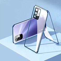 Custodia Lusso Alluminio Laterale Specchio 360 Gradi Cover P01 per Xiaomi Redmi Note 10T 5G Blu