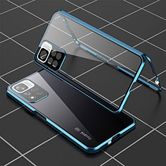 Custodia Lusso Alluminio Laterale Specchio 360 Gradi Cover P01 per Xiaomi Redmi Note 11 Pro+ Plus 5G Blu