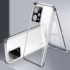 Custodia Lusso Alluminio Laterale Specchio 360 Gradi Cover P01 per Xiaomi Redmi Note 12 Pro 5G Argento