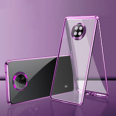 Custodia Lusso Alluminio Laterale Specchio 360 Gradi Cover P01 per Xiaomi Redmi Note 9 5G Viola