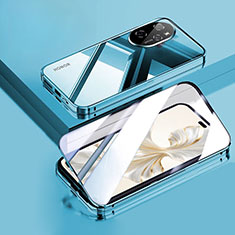 Custodia Lusso Alluminio Laterale Specchio 360 Gradi Cover P02 per Huawei Honor 100 Pro 5G Blu