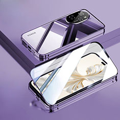 Custodia Lusso Alluminio Laterale Specchio 360 Gradi Cover P02 per Huawei Honor 100 Pro 5G Viola