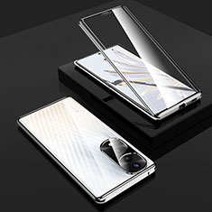 Custodia Lusso Alluminio Laterale Specchio 360 Gradi Cover P02 per Huawei Honor 70 Pro 5G Argento