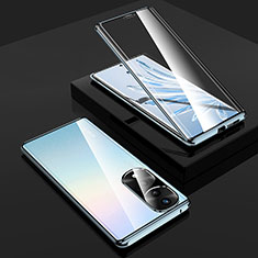 Custodia Lusso Alluminio Laterale Specchio 360 Gradi Cover P02 per Huawei Honor 70 Pro 5G Blu
