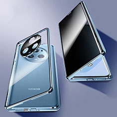 Custodia Lusso Alluminio Laterale Specchio 360 Gradi Cover P02 per Huawei Honor Magic5 Pro 5G Blu