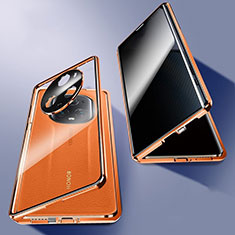 Custodia Lusso Alluminio Laterale Specchio 360 Gradi Cover P02 per Huawei Honor Magic5 Pro 5G Oro