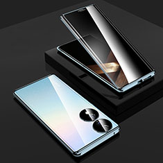Custodia Lusso Alluminio Laterale Specchio 360 Gradi Cover P02 per Huawei Honor X7b Blu