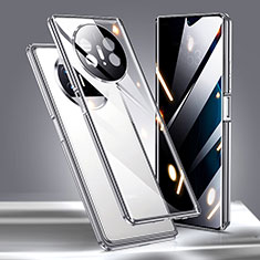 Custodia Lusso Alluminio Laterale Specchio 360 Gradi Cover P02 per Huawei Mate X3 Argento