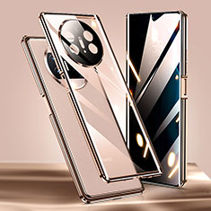 Custodia Lusso Alluminio Laterale Specchio 360 Gradi Cover P02 per Huawei Mate X3 Oro