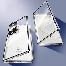 Custodia Lusso Alluminio Laterale Specchio 360 Gradi Cover P02 per Huawei Nova 11 Pro Argento