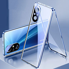 Custodia Lusso Alluminio Laterale Specchio 360 Gradi Cover P02 per Huawei Nova 9 SE Blu