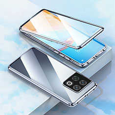 Custodia Lusso Alluminio Laterale Specchio 360 Gradi Cover P02 per OnePlus 10 Pro 5G Argento