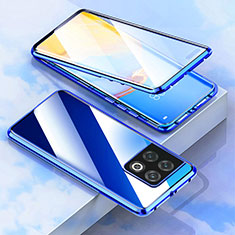 Custodia Lusso Alluminio Laterale Specchio 360 Gradi Cover P02 per OnePlus 10 Pro 5G Blu