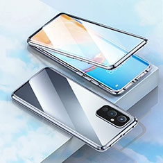 Custodia Lusso Alluminio Laterale Specchio 360 Gradi Cover P02 per OnePlus 9 5G Argento