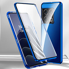 Custodia Lusso Alluminio Laterale Specchio 360 Gradi Cover P02 per OnePlus Ace 2 5G Blu