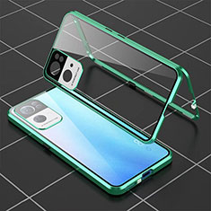 Custodia Lusso Alluminio Laterale Specchio 360 Gradi Cover P02 per Oppo Reno7 Pro 5G Verde