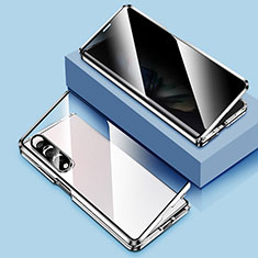 Custodia Lusso Alluminio Laterale Specchio 360 Gradi Cover P02 per Samsung Galaxy Z Fold3 5G Argento