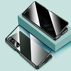 Custodia Lusso Alluminio Laterale Specchio 360 Gradi Cover P02 per Samsung Galaxy Z Fold3 5G Verde