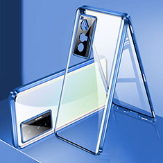 Custodia Lusso Alluminio Laterale Specchio 360 Gradi Cover P02 per Vivo X70 5G Blu