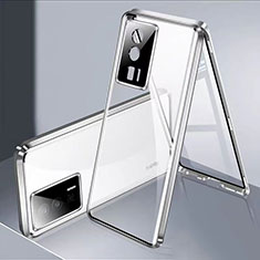 Custodia Lusso Alluminio Laterale Specchio 360 Gradi Cover P02 per Xiaomi Poco F5 Pro 5G Argento