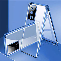 Custodia Lusso Alluminio Laterale Specchio 360 Gradi Cover P02 per Xiaomi Poco F5 Pro 5G Blu