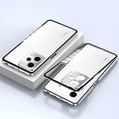 Custodia Lusso Alluminio Laterale Specchio 360 Gradi Cover P02 per Xiaomi Redmi Note 12 5G Argento