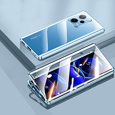 Custodia Lusso Alluminio Laterale Specchio 360 Gradi Cover P02 per Xiaomi Redmi Note 12 Explorer Blu