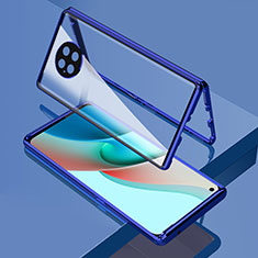Custodia Lusso Alluminio Laterale Specchio 360 Gradi Cover P02 per Xiaomi Redmi Note 9 5G Blu