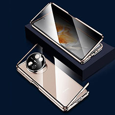 Custodia Lusso Alluminio Laterale Specchio 360 Gradi Cover P03 per Huawei Mate X3 Oro