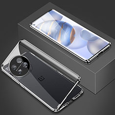 Custodia Lusso Alluminio Laterale Specchio 360 Gradi Cover P03 per OnePlus 11 5G Argento