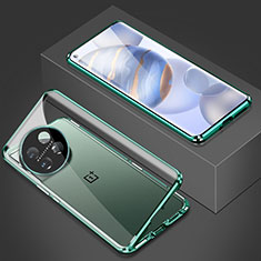 Custodia Lusso Alluminio Laterale Specchio 360 Gradi Cover P03 per OnePlus 11 5G Verde