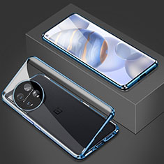 Custodia Lusso Alluminio Laterale Specchio 360 Gradi Cover P03 per OnePlus 11R 5G Blu