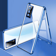 Custodia Lusso Alluminio Laterale Specchio 360 Gradi Cover P03 per Vivo iQOO 7 India 5G Blu